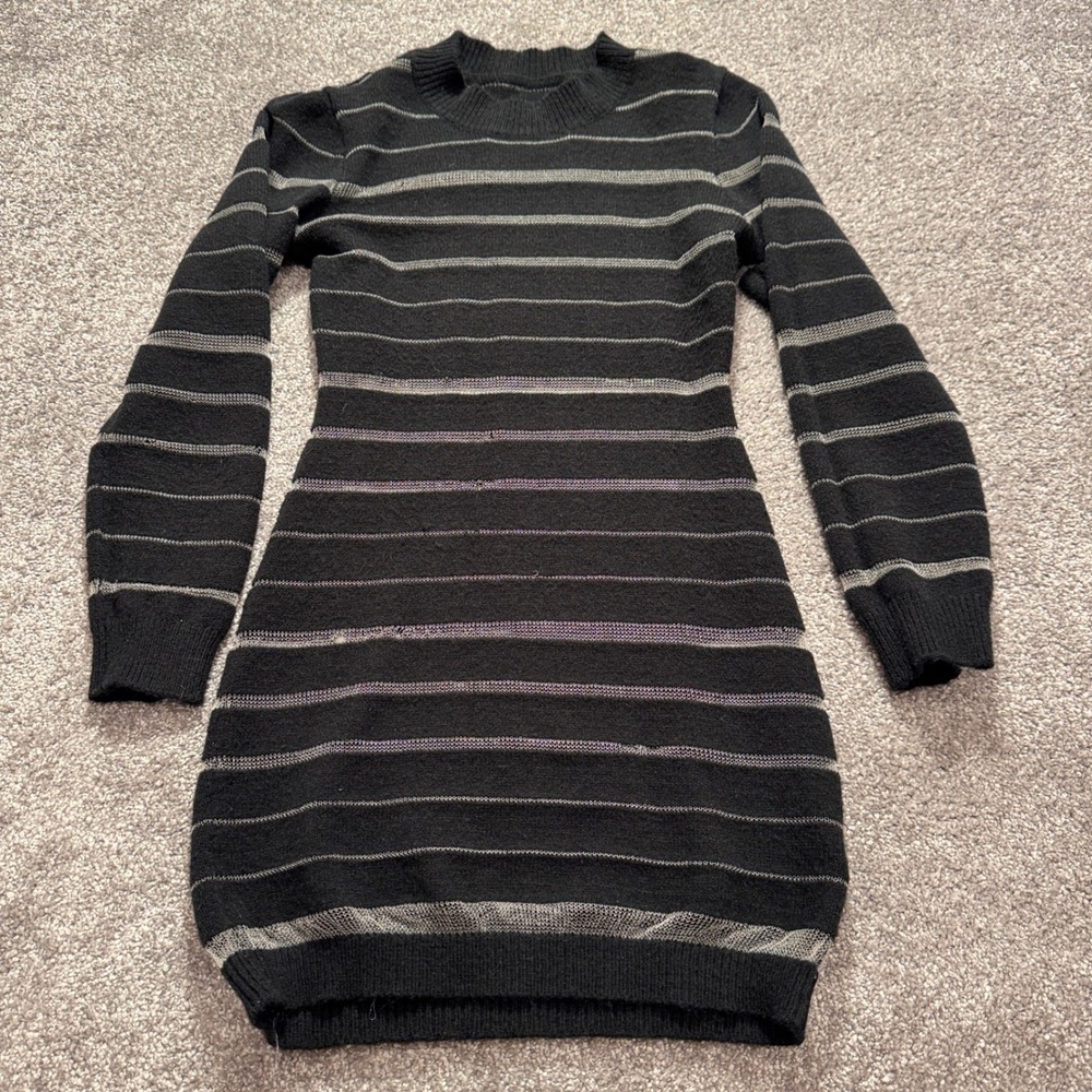 SHEIN Sweater Dress Women Small Black Striped Knit Goth Grunge Bodycon Fall